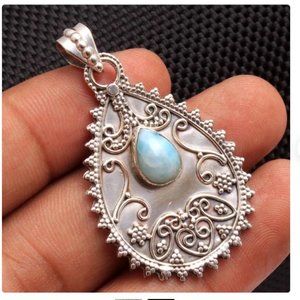 NWOT 925 Sterling Silver Blue Larimar Gemstone  Pendant (Pear Shape)